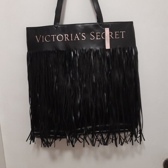 New Victoria's Secret Fringed Black Tote Bag - Picture 1 of 10